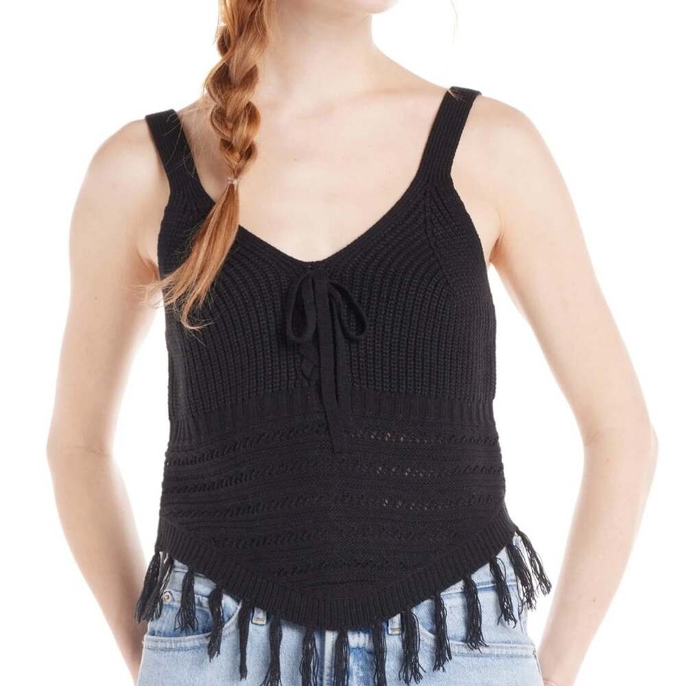 Open Knit Cami Sweater Tank Jr Size M Faux Lace Up Festival Boho Fairy Grunge